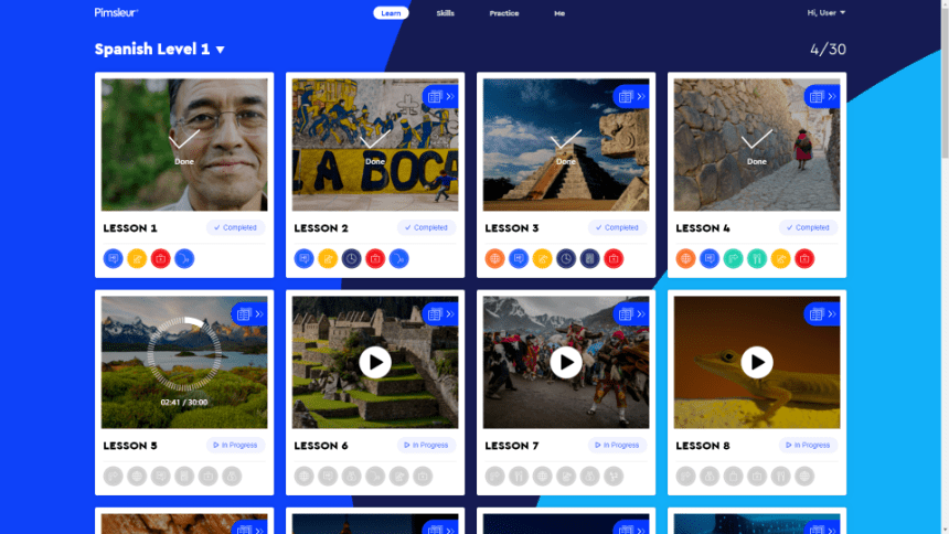 Pimsleur Spanish dashboard