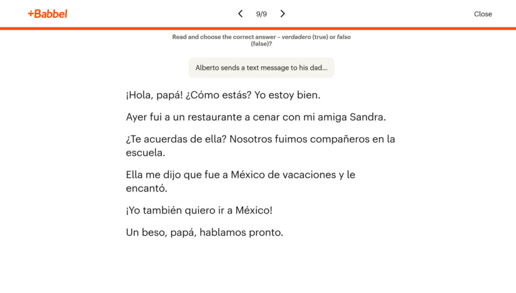 Babbel Spanish drill
